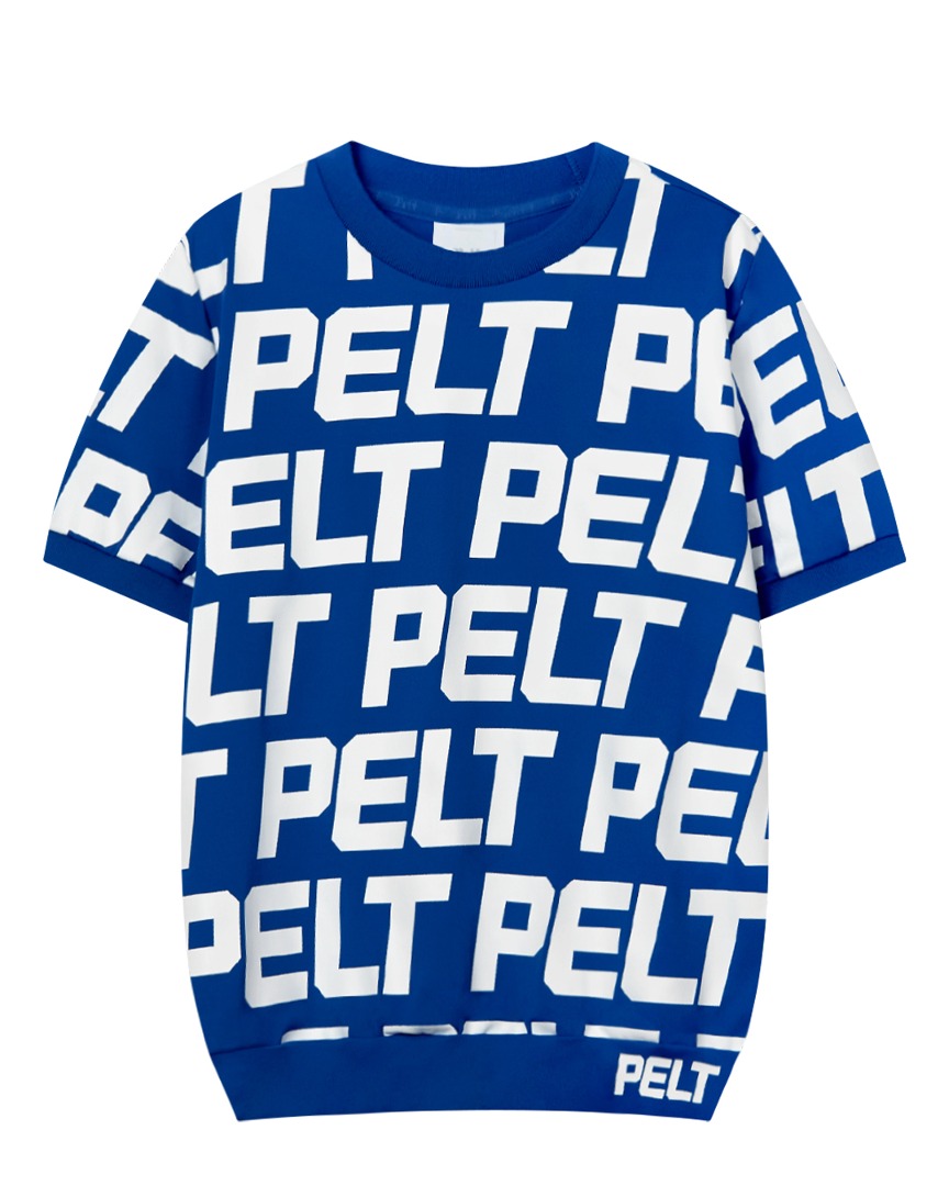 펠트 볼드 로고 패턴 라운드 티셔츠 : 여성용 블루 (PB2TSF041BL)