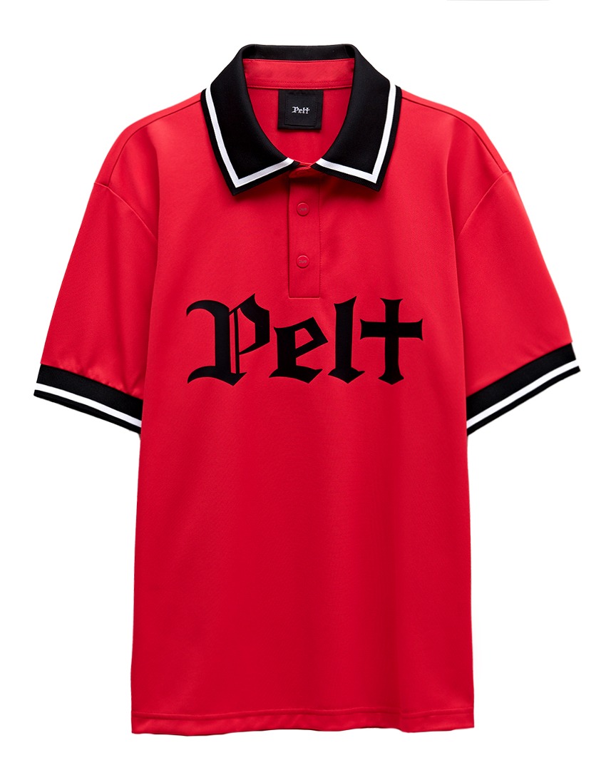 펠트 블록 라인 레터 로고 PK 셔츠 : 남성용 레드 (PB2TSM033RD)