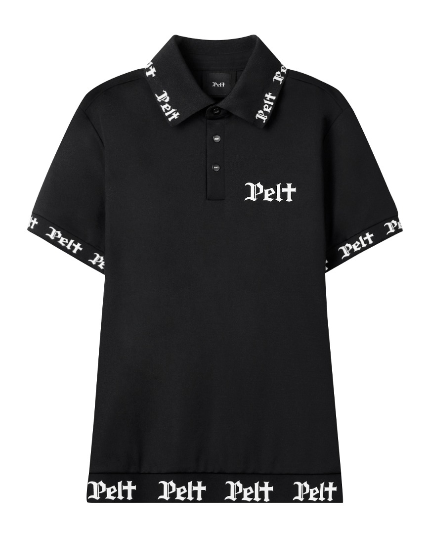 펠트 블록 라인 레터 포인트 라인 티셔츠 : 여성용 블랙 (PB2TSF038BK)