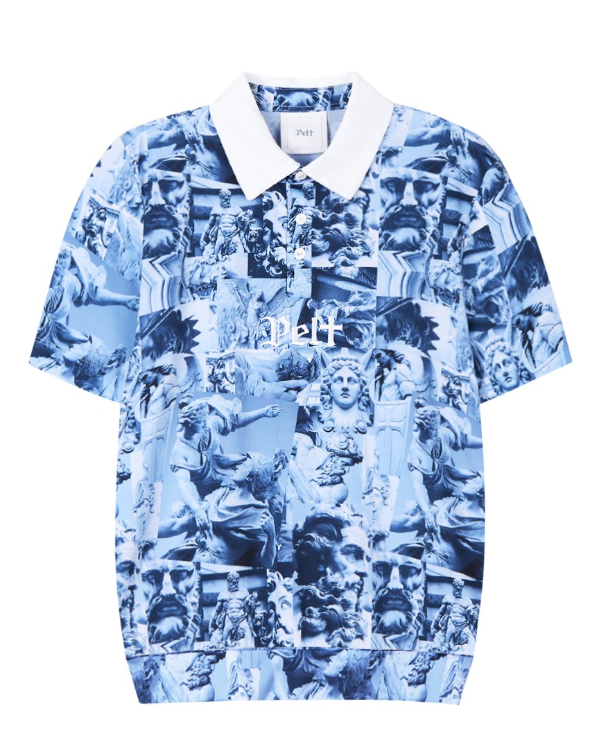 펠트 포세이돈 프린트 PK 티셔츠 : 남성용 블루 (PB3TSM047BL)