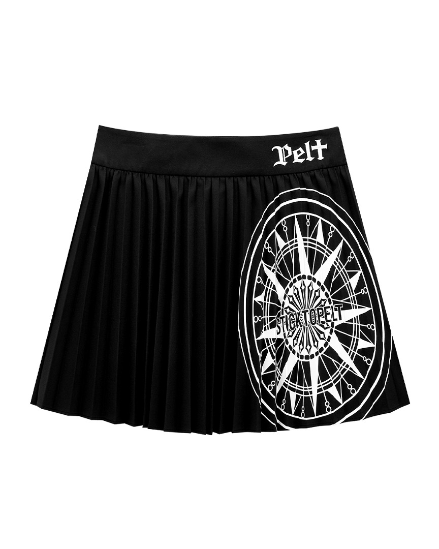 Circle Logo Ruche Pleats Skirt : Black (PA3SKF016BK)