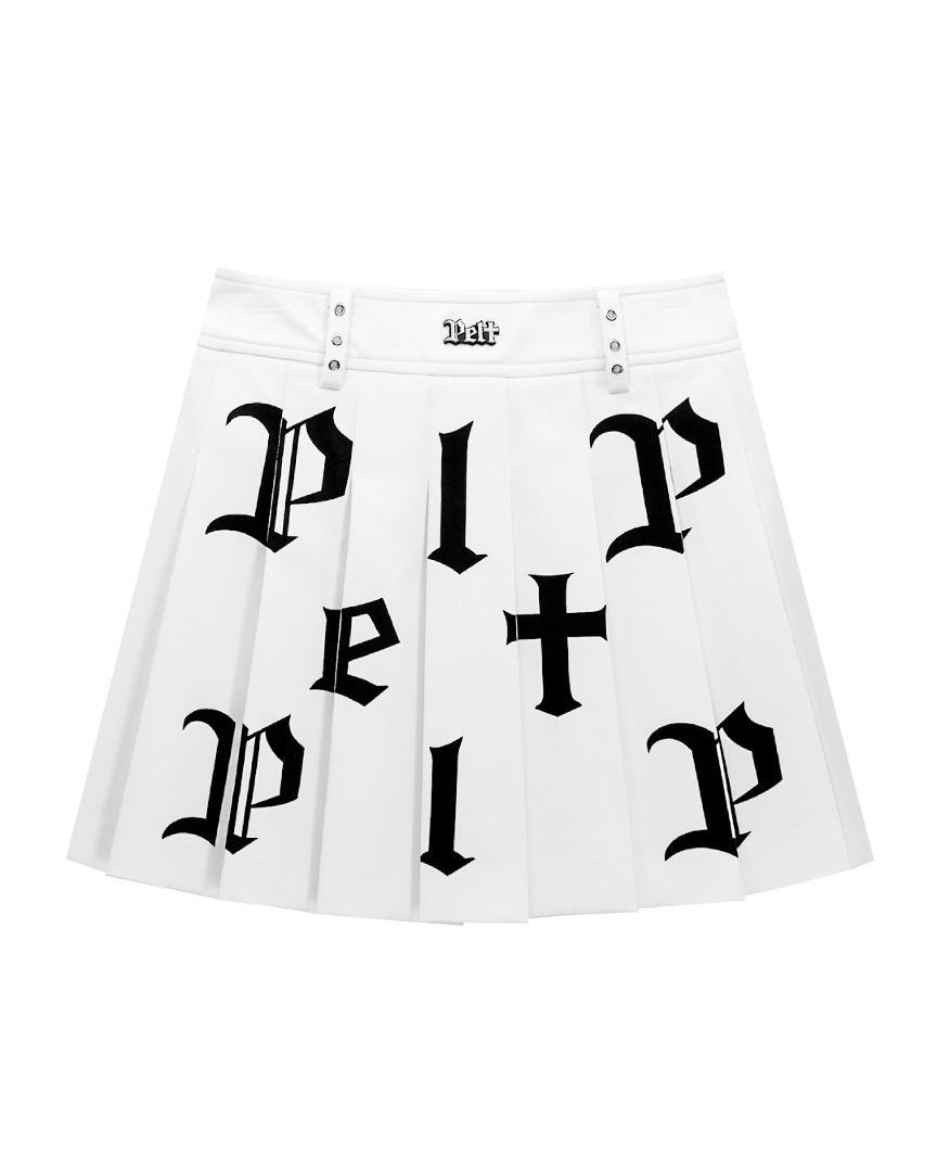 Metal Stick Baffle Pleats Skirt : White (PA3SKF049WH)