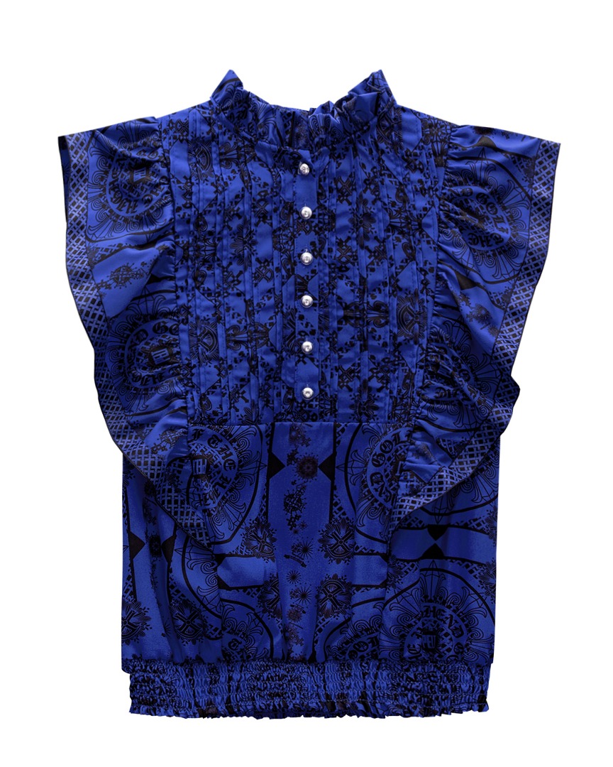 Papillon Shirring Lace Blouse : Women&#039;s Blue (PA2TVF002BL)