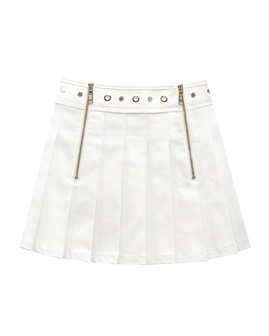 Damge Line Zip-up Denim Pleats Skirt : White (PA2SKF002WH)