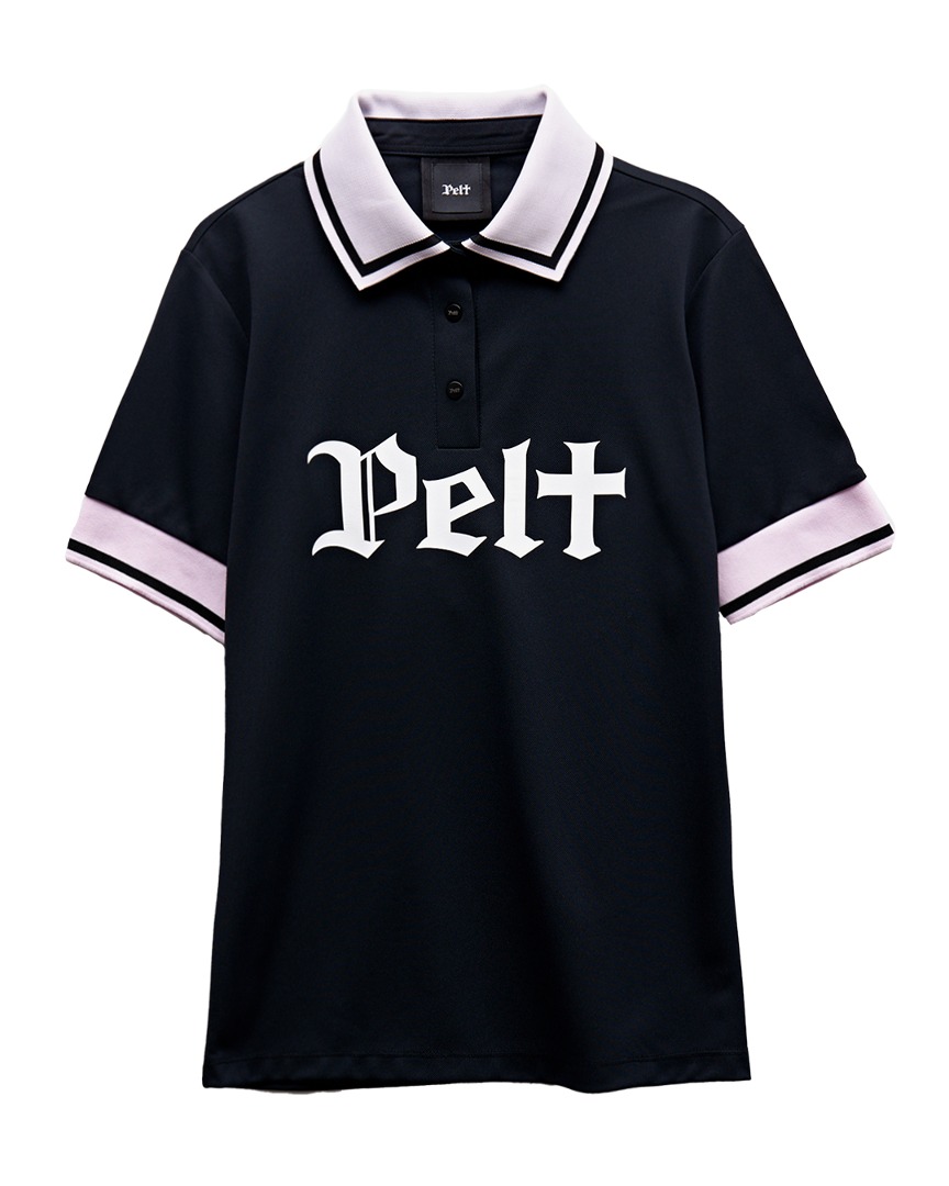 펠트 블록 라인 레터 로고 PK 셔츠 : 여성용 블랙 (PB2TSF033BK)