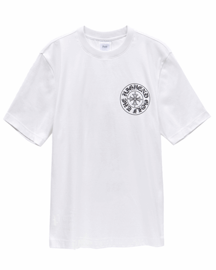 펠트 크로스 엠블럼 오버핏 라운드 티셔츠 : 남성용 화이트 (PB3TSM045WH)